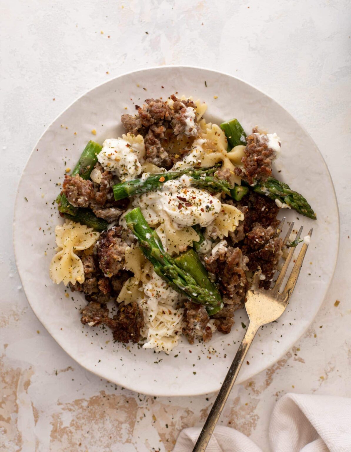 Sausage Asparagus Pasta with Burrata